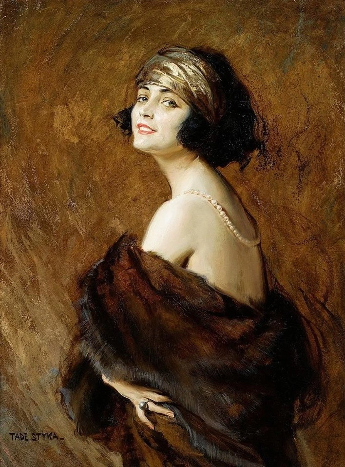 Ritratto di donna con pelliccia e collana